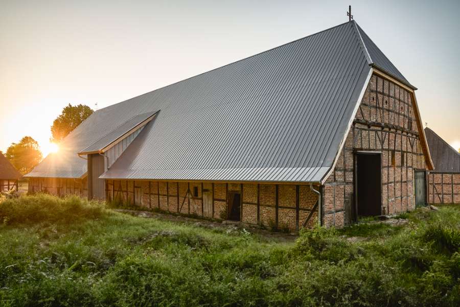 Beautiful roof construction comes to life with rib sheets, Gut Godderstorf, 23779 Neukirchen, Germany